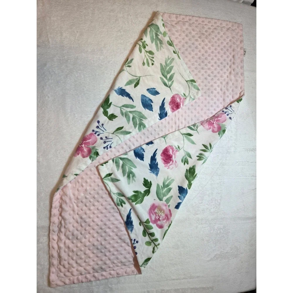 Baby Blanket Pink Floral Reversible Minky Dot 38